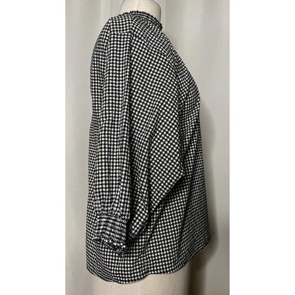 Zara Basic Black & White Gingham Check Pullover Top Sz S Smocked Detail - Picture 4 of 4